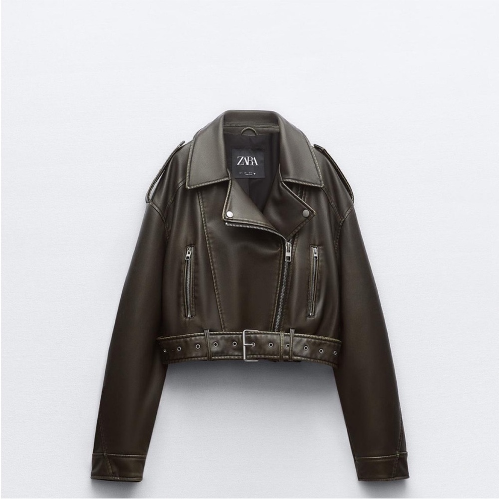 Zara Black Leather Biker Jacket with Asymmetrical Zipper